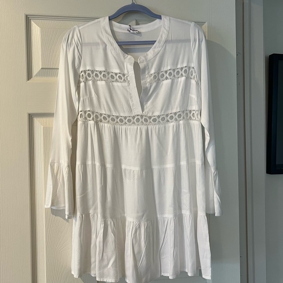 Lascana Tops - Women's White Lace-Detail Tunic Blouse